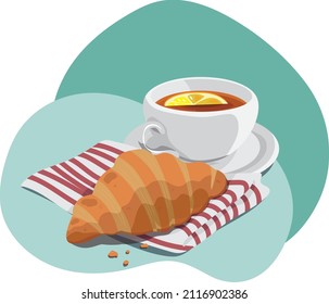 Eine Tasse Zitronentee und ein Croissant wäre ideal für eine Website oder soziale Medien, die mit Lebensmitteln zu tun haben.