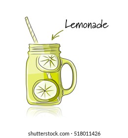 Cup with lemonade, sketch for your design. Vector illustration