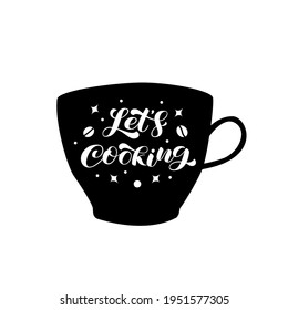 Copa con la inscripción del cepillo Let's Cook para la pancarta o la tarjeta. Ilustración del vector