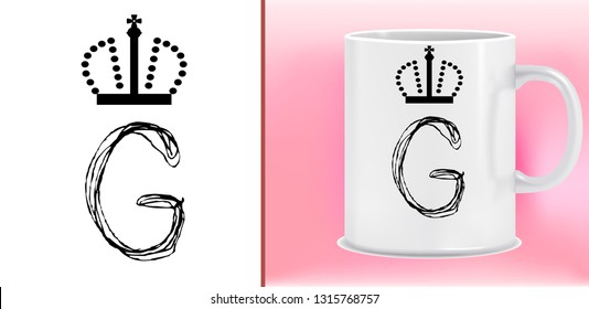 Cup and letter design - King Crown