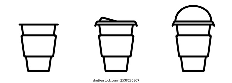 Cup with lid line icon vector design template and illustration with editable stroke