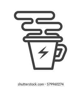 cup with the lightning, Fragrant drink, energy drink,vector image, flat design,black-and-white style