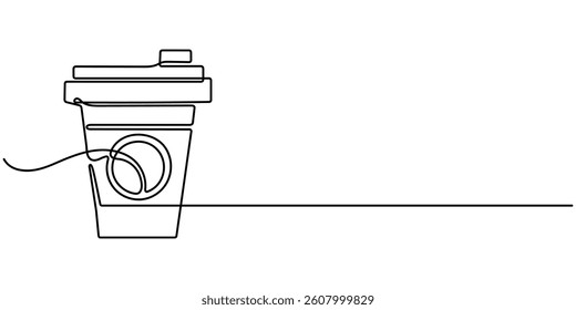  Cup of line drawing vector, line drawing cup design latte cup continuous line drawing illustration, Coffee cup continuous one line art drawing. Coffee shop concept.