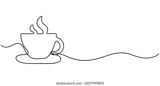  Cup of line drawing vector, line drawing cup design latte cup continuous line drawing illustration, Coffee cup continuous one line art drawing. Coffee shop concept.