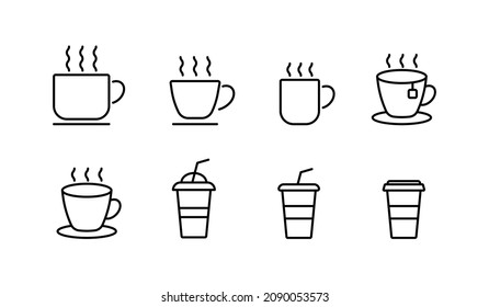 Cup line icon set. Set of coffee icons. Tea, drinks, cocoa, cup, cafe. Cup sings for design. Vector.