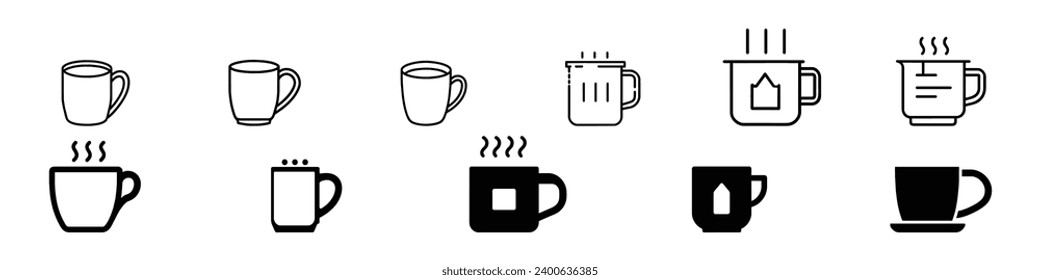 Cup line icon set. Coffee mug vector line icon, Cup of coffee icons. Cup flat icon. Coffee line icons. Drink, glass, tea, water, chocolate, coffee cup, kitchen, restaurant, Mug icon