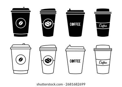 Cup line icon set. Disposable coffee cup. beverage, tea, coffee cup icon.   eps 10