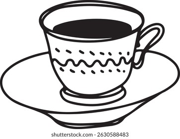 Cup linear drawing. Cup vintage sketch