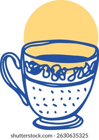 Cup linear drawing. Cup vintage sketch