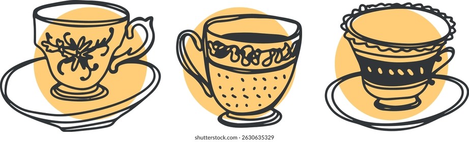 Cup linear drawing. Cup vintage sketch