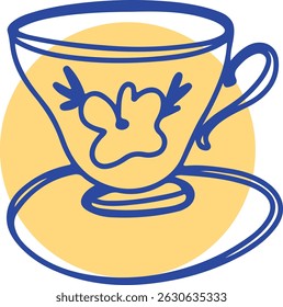 Cup linear drawing. Cup vintage sketch