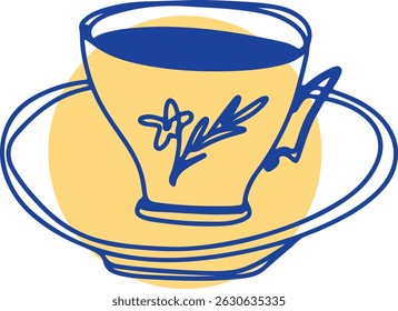 Cup linear drawing. Cup vintage sketch