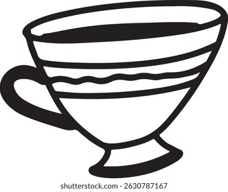 Desenho linear da taça. Esboço vintage da xícara
