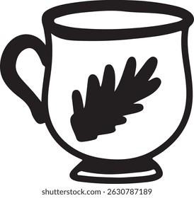 Cup linear drawing. Cup vintage sketch