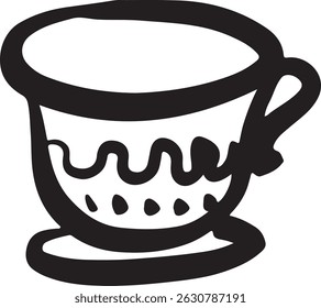 Cup linear drawing. Cup vintage sketch
