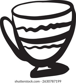 Cup linear drawing. Cup vintage sketch