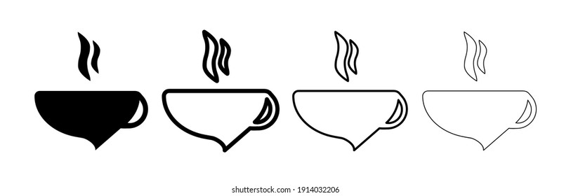 Cup location label. Coffee cup icon with speech bubble. Round glass. Writing area label. Editable drawing. Various icon set. Vector on a white background.