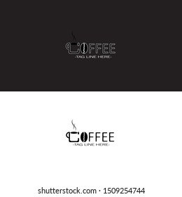 cup logo with coffee beans on white and black background.