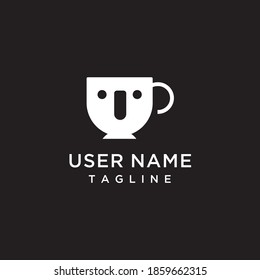 cup logo concept, with simple panda, unique, creative white color combination with black background