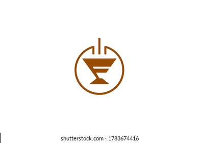 Cup logo with letter F design concept, The three vertical lines above symbolize smoke, which means warm drinks, Suitable for Coffee cup logo or tea.