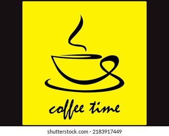 The cup logo says coffee time on a yellow background, which is suitable as branding for your cafe business
