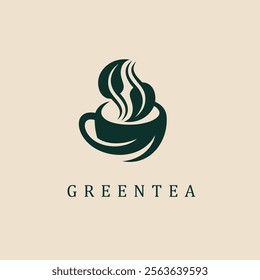 cup logo with tea leaves, green tea logo