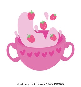 cup with love hearts and strawberries vector illustration design