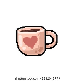 a cup with love sign in pixel art style