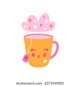 Cup of love vector. Cup with hearts, cute cartoon flat illustration for Valentine's day. 