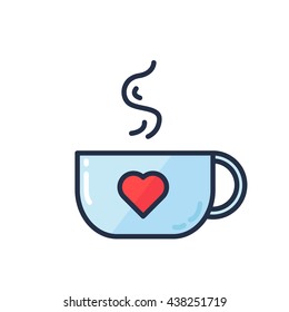 Cup with lovely drink and a painted heart. Vector