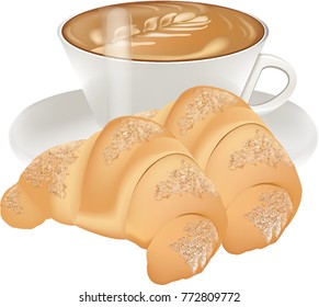 cup of macchiato with croissant