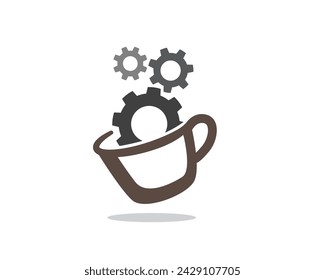 Cup machine drink with gear engine logo symbol design template illustration inspiration