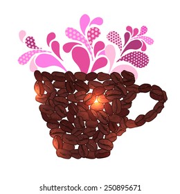 cup made with coffee beans and pink splash