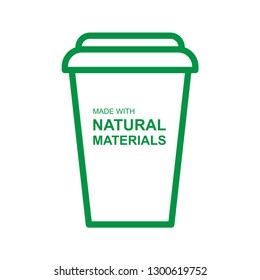 Cup made with natural materials. Simple design, stroke outline style. Line vector. Isolate on white background.