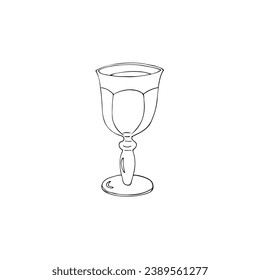 Una taza para una bebida mágica. Ilustración mística vectorial para Halloween. Contenedor para bebidas o ceremonias. Goblet medieval. Caza ritual mágica y oculta. Goblet de vino ceremonial. 