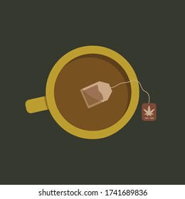 Copa con bolso de té de Marihuana que contiene THC y CBD.