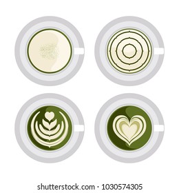 Cup of Matcha with Latte Art Isolated Vector