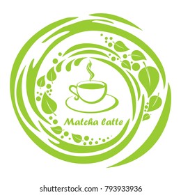 Cup of matcha latte  isolated on white background. Restaurant menu.  Vector illustration.