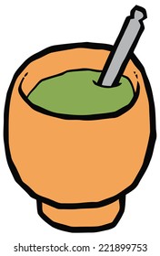 Cup for mate - gourd and bombilla - vector drawing. Set of kitchen items