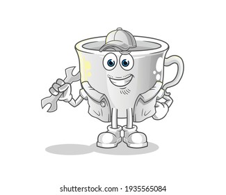 caricatura mecánica de taza. vector de mascota de dibujos animados