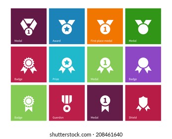 Cup and medal icons on color background. Vector illustration.