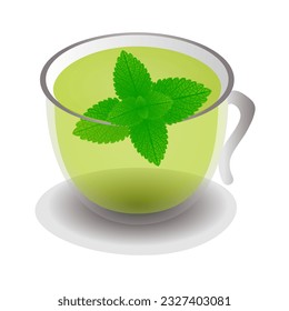 A cup of melissa tea isolated on a white background.