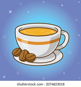 Cup of milk coffee. Coffee cup illustration. Cup of cappuccino. Vector traced design. Milk coffee cup sticker logo or icon. Soft drink. Hot drink. Cartoonish design.