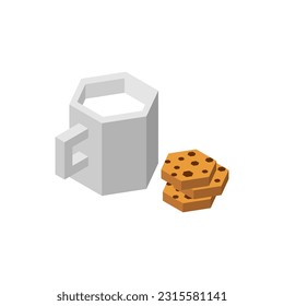 Cup of milk and cookies isometric style.