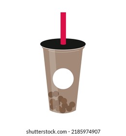 Cup of milk peal tea flat vector isolated on white background, Flat cartoon cup of boba tea, Milk tea vector