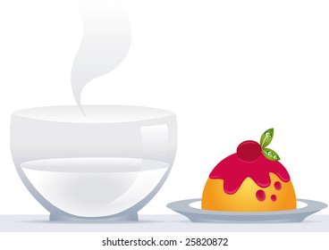 Cup of milk and strawberry cake.