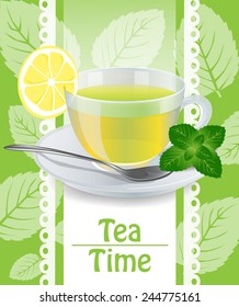 Cup of mint tea on the saucer