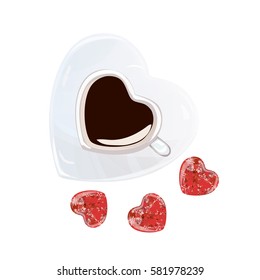 A cup of morning coffee with sweets on the saucer invigorates vector illustration EPS 10