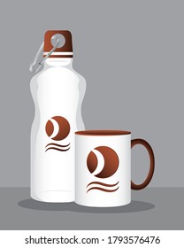 Becher-Becher und Flaschenmarke einzeln auf Ikonen, Vektorgrafik-Design
