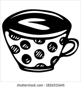 Cup. Mug with coffee or tea. Mug with striped pattern. Doodle  vector illustration. Hand draw
